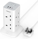 Tessan Tower Extension Lead with 1 USB C Slot & 2 USB A Slots 8 Way Multi Plug Extension Sockets 2M Cord, Surge Protected Extension Lead with Switch, Multi Extension Plug Tower Power Strip for Home, School Supplies