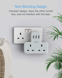 Tessan Plug Adapter with 3 USB Plug, Double Plug Adaptor Extension Plug, 2 Way Multi Plug Extension with USB Charger Plug, Slim Multiple Plug Socket UK for Kitchen, Office, School Supplies